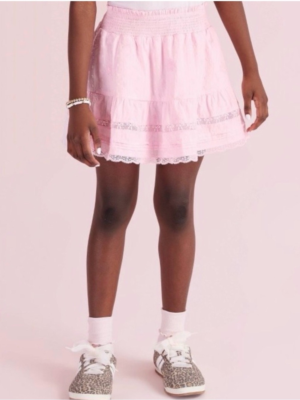 LoveShackFancy Girls' Clara Alouette Rose Embroidery Tiered Skirt 7